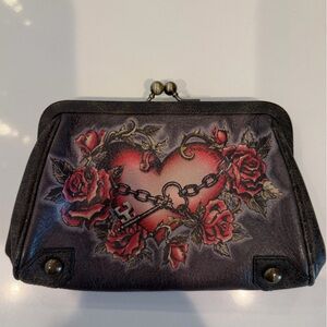 Isabelle Fiore Floral Heart Clasp purse with Red Roses
